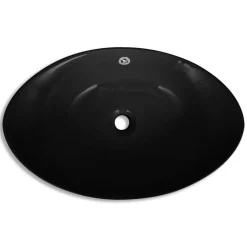 Sort Luksus Keramisk Basin Oval med overløb 59 x 38,5 cm