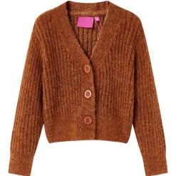 Strikket cardigan til børn str. 92 cognacfarvet