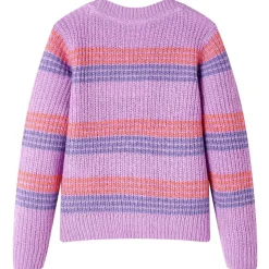 Sweater til børn str. 92 strikket lilla og lyserød