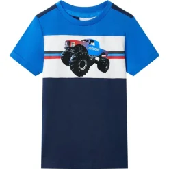 T-shirt til børn str. 104 blå og marineblå