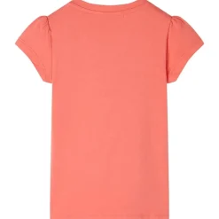 T-shirt til børn str. 116 med flæser koralfarvet