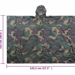 Vandtæt army-regnponcho til camping/vandreture camouflage