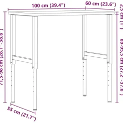 vidaXL arbejdsbænk 100x60x(71,5-98) cm massivt egetræ rektangulær