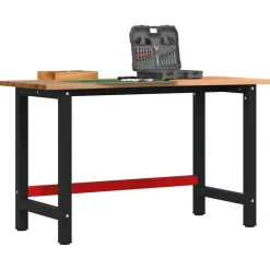 vidaXL arbejdsbænk 140x60x81,5 cm massivt egetræ rektangulær lysebrun