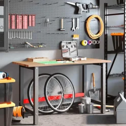 vidaXL arbejdsbænk 140x60x81,5 cm massivt egetræ rektangulær lysebrun