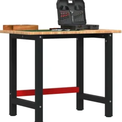 vidaXL arbejdsbænk 100x60x81,5 cm massivt egetræ rektangulær lysebrun