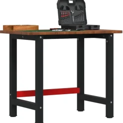 vidaXL arbejdsbænk 100x60x81,5 cm massivt egetræ rektangulær mørkebrun