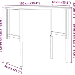 vidaXL arbejdsbænk 100x60x(71,5-98) cm massivt egetræ rektangulær