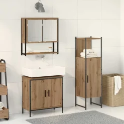 vidaXL Badeværelsesmøbel sæt med hylde 3 pcs Brun Konstrueret træ