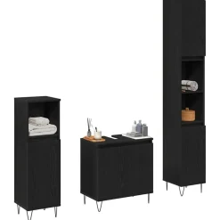 vidaXL Badeværelsesmøbel sæt med dør 3 pcs Sort eg 30 x 30 x 190 cm
