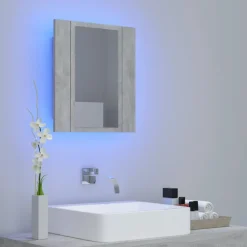 vidaXL badeværelsesskab m. spejl og LED-lys 40x12x45 cm akryl betongrå