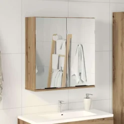 vidaXL badeværelsesskab med spejl 64x20x66,5cm konstrueret træ kunsteg