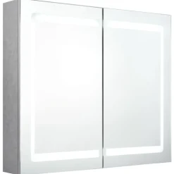 vidaXL badeværelsesskab med spejl + LED-lys 80x12x68 cm betongrå
