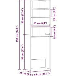 vidaXL badeværelsesskab til vaskemaskine 64x24x190 cm hvid