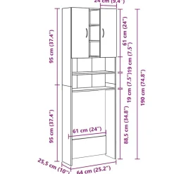 vidaXL badeværelsesskab til vaskemaskine 64x25,5x190 cm hvid