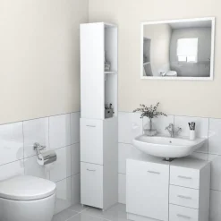 vidaXL badeværelsesskab 25x26,5x170 cm konstrueret træ hvid