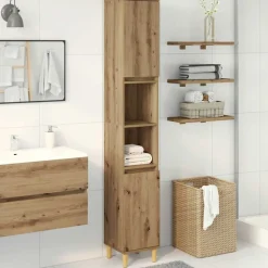 vidaXL badeværelsesskab 30x30x190 cm konstrueret træ kunsteg