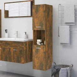vidaXL badeværelsesskab 30x30x130 cm konstrueret træ røget egetræ
