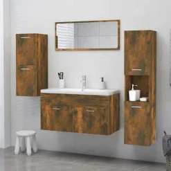 vidaXL badeværelsesskab 30x30x130 cm konstrueret træ røget egetræ