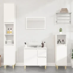 vidaXL badeværelsesskab 30x30x190 cm konstrueret træ hvid