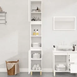 vidaXL badeværelsesskab 30x30x190 cm konstrueret træ hvid