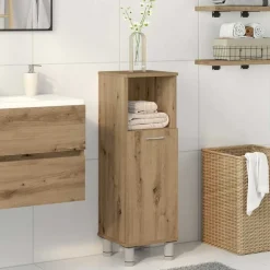 vidaXL badeværelsesskab 30x30x95 cm konstrueret træ egetræsfarvet