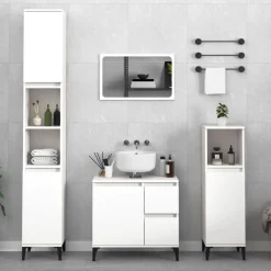 vidaXL badeværelsesskab 30x30x190 cm konstrueret træ hvid