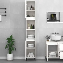 vidaXL badeværelsesskab 30x30x190 cm konstrueret træ hvid