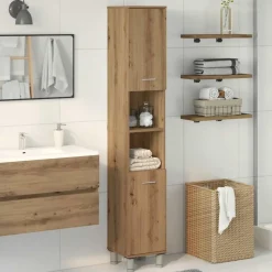 vidaXL badeværelsesskab 30x30x179 cm konstrueret træ kunsteg