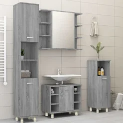vidaXL badeværelsesskab 30x30x95 cm konstrueret træ grå sonoma-eg