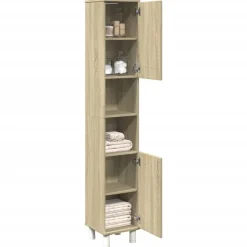 vidaXL badeværelsesskab 30,5x30x179 cm konstrueret træ sonoma-eg