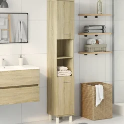 vidaXL badeværelsesskab 30,5x30x179 cm konstrueret træ sonoma-eg