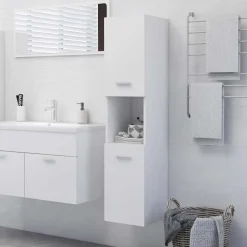 vidaXL badeværelsesskab 30x30x130 cm konstrueret træ hvid