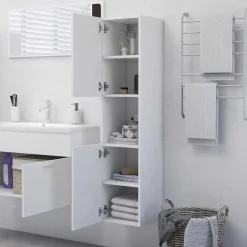 vidaXL badeværelsesskab 30x30x130 cm konstrueret træ hvid