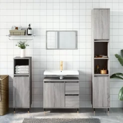 vidaXL badeværelsesskab 30x30x190 cm konstrueret træ grå sonoma-eg