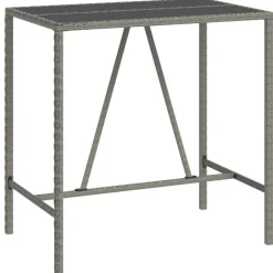 vidaXL barbord med glasplade 110x70x110 cm polyrattan grå