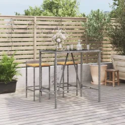 vidaXL barbord med glasplade 110x70x110 cm polyrattan grå