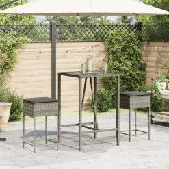 vidaXL barstole til haven med hynder 2 stk. polyrattan grå