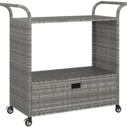 vidaXL barvogn med skuffe 100x45x97 cm polyrattan grå