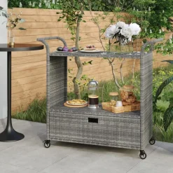 vidaXL barvogn med skuffe 100x45x97 cm polyrattan grå