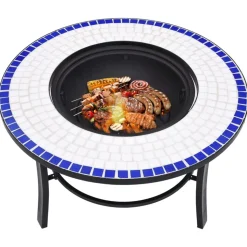 vidaXL bålfad mosaik 68 cm keramik blå og hvid