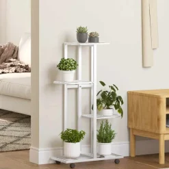 vidaXL blomsterstativ 4 niveauer med hjul 44x23x80 cm jern hvid