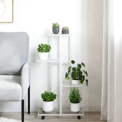 vidaXL blomsterstativ 4 niveauer med hjul 44x23x80 cm jern hvid
