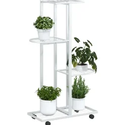vidaXL blomsterstativ 4 niveauer med hjul 44x23x80 cm jern hvid