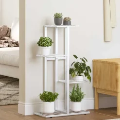 vidaXL blomsterstativ i 4 niveauer 43x22x76 cm metal hvid