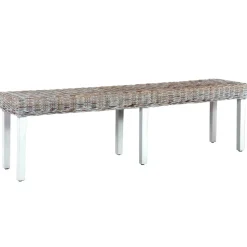 vidaXL bænk 160 cm naturlig kubu-rattan massivt mangotræ hvid