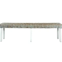 vidaXL bænk 160 cm naturlig kubu-rattan massivt mangotræ hvid
