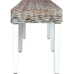 vidaXL bænk 160 cm naturlig kubu-rattan massivt mangotræ hvid