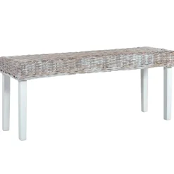 vidaXL bænk 110 cm naturlig kubu-rattan massivt mahognitræ hvid