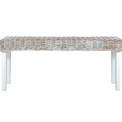 vidaXL bænk 110 cm naturlig kubu-rattan massivt mahognitræ hvid